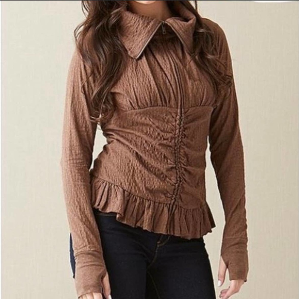 Matilda Jane Stealth Zippered Cardigan Jacket Chestnut Brown